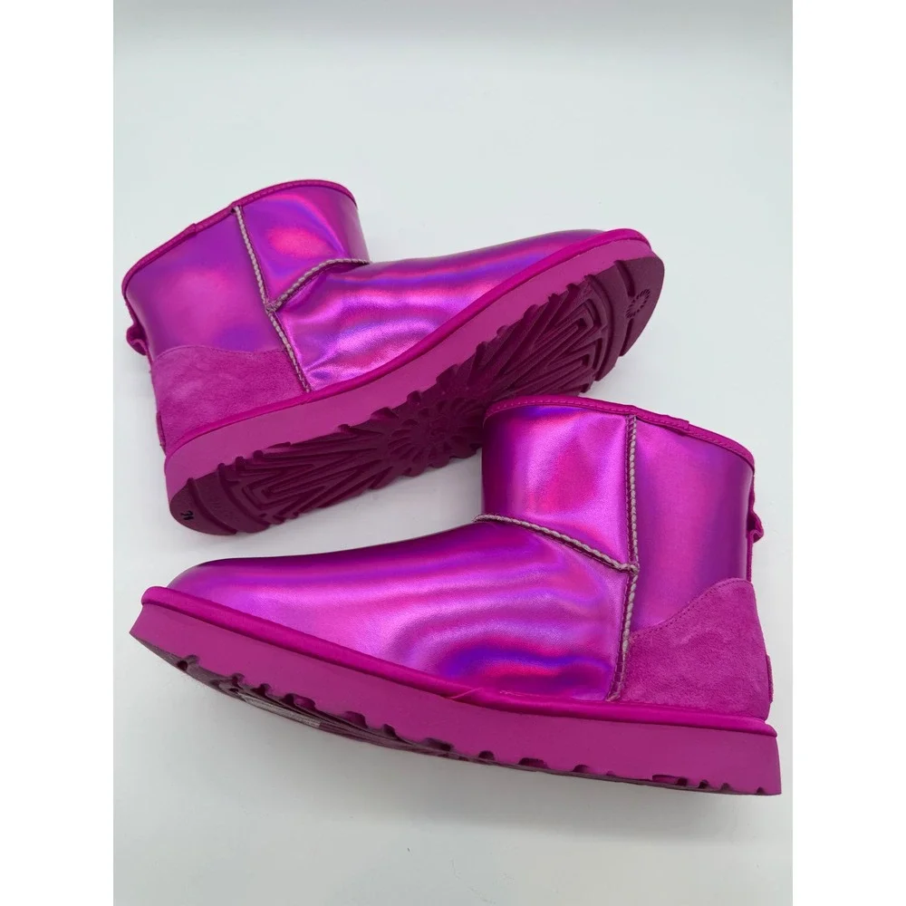 UGG Classic Mini Metallic Fuchsia Pink Iridescent Ankle Boots Women 9